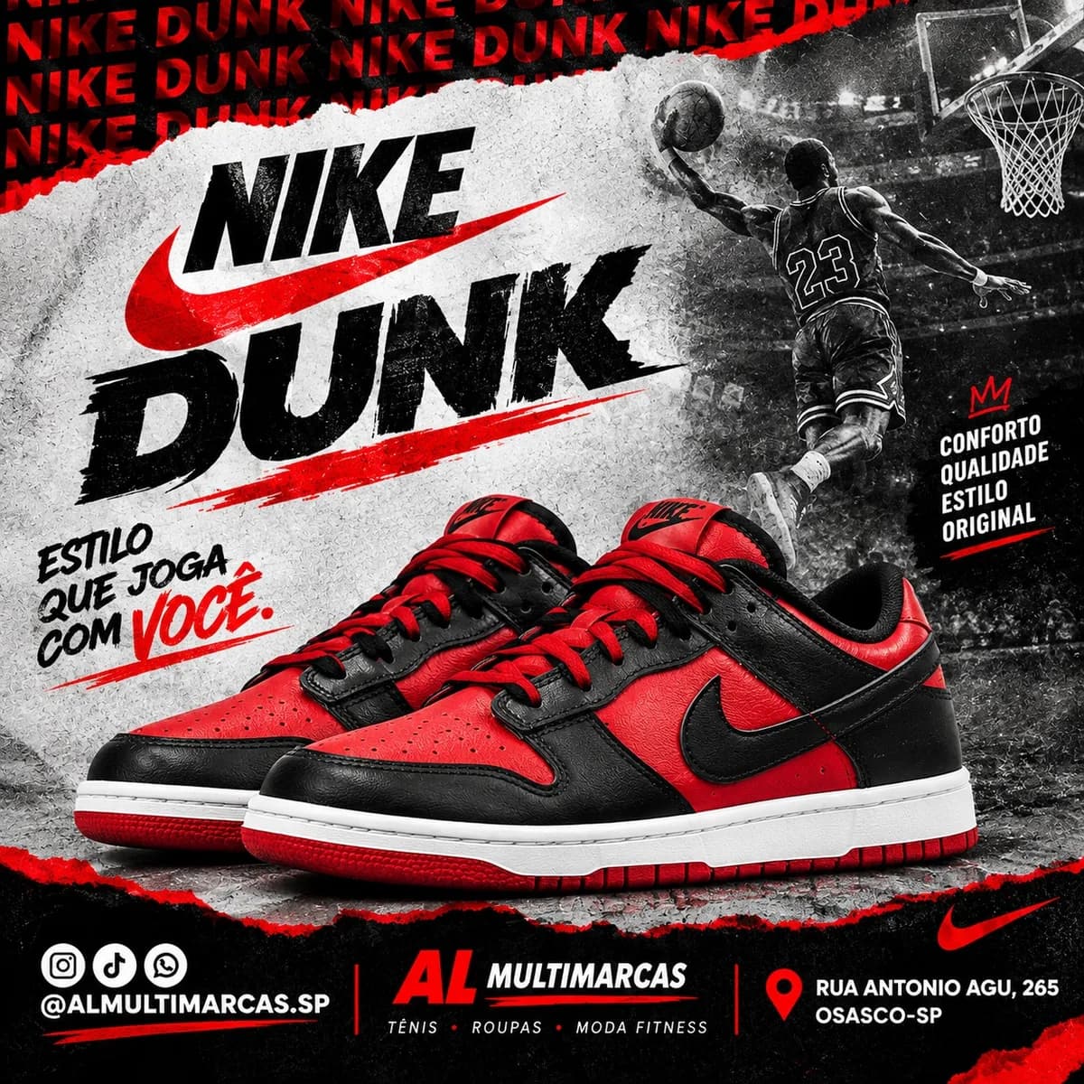 Dunk Low Vermelho e Preto